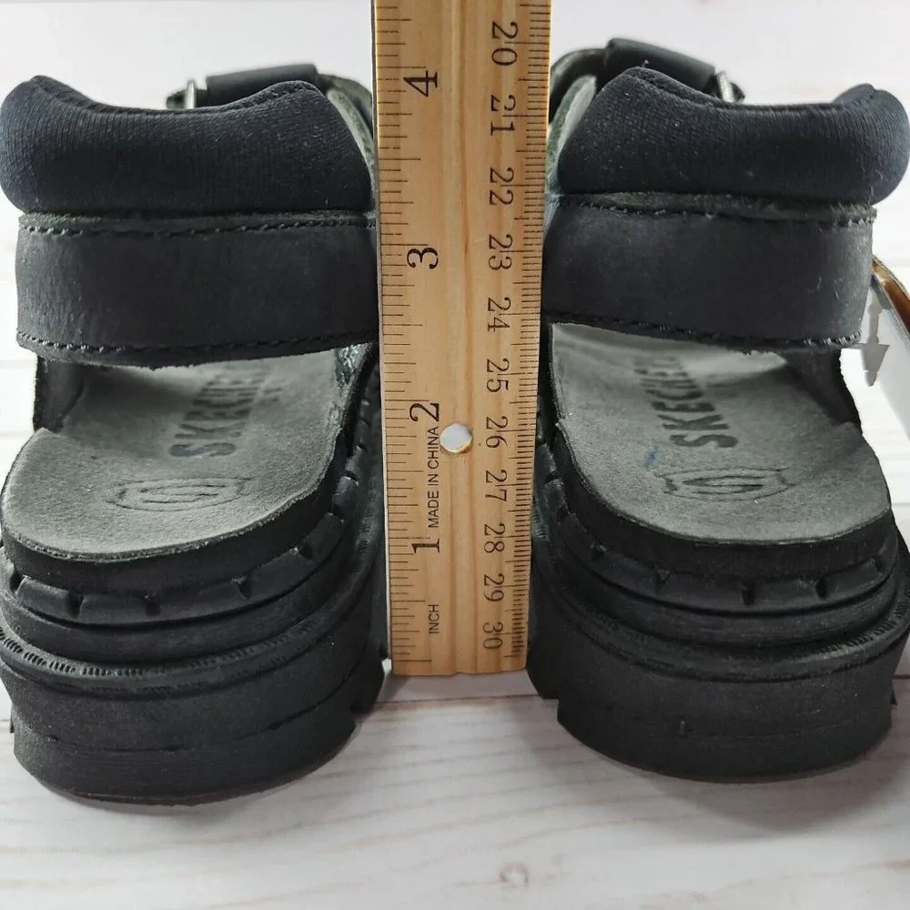 Skechers Youth Size 1 Black Chunky Leather‎ Sandals Platform Y2K 90s Grunge